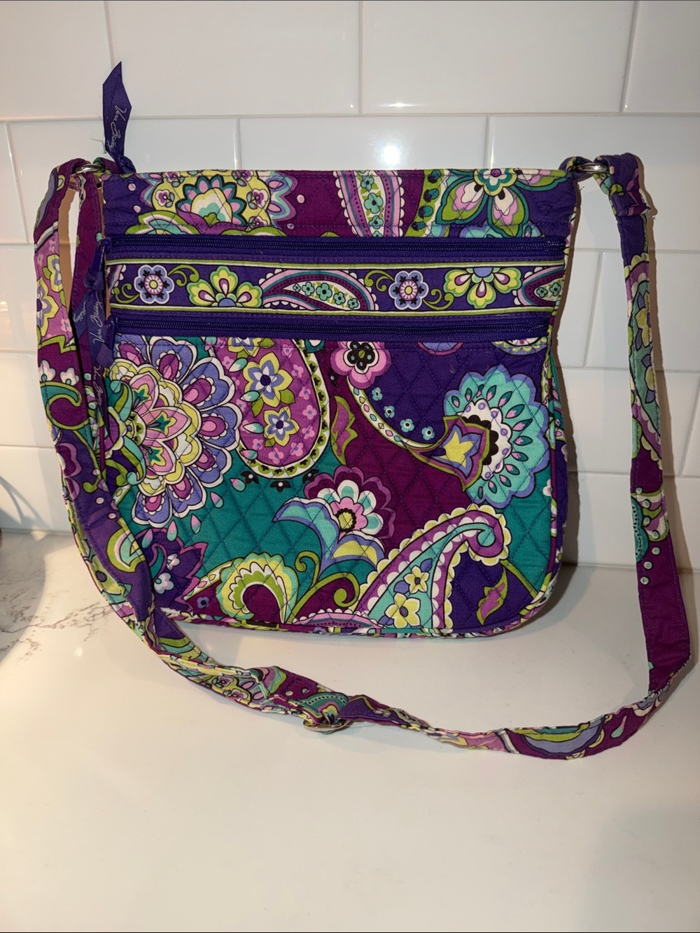 Vera Bradley Quilted Paisley Crossbody in Purple & Teal